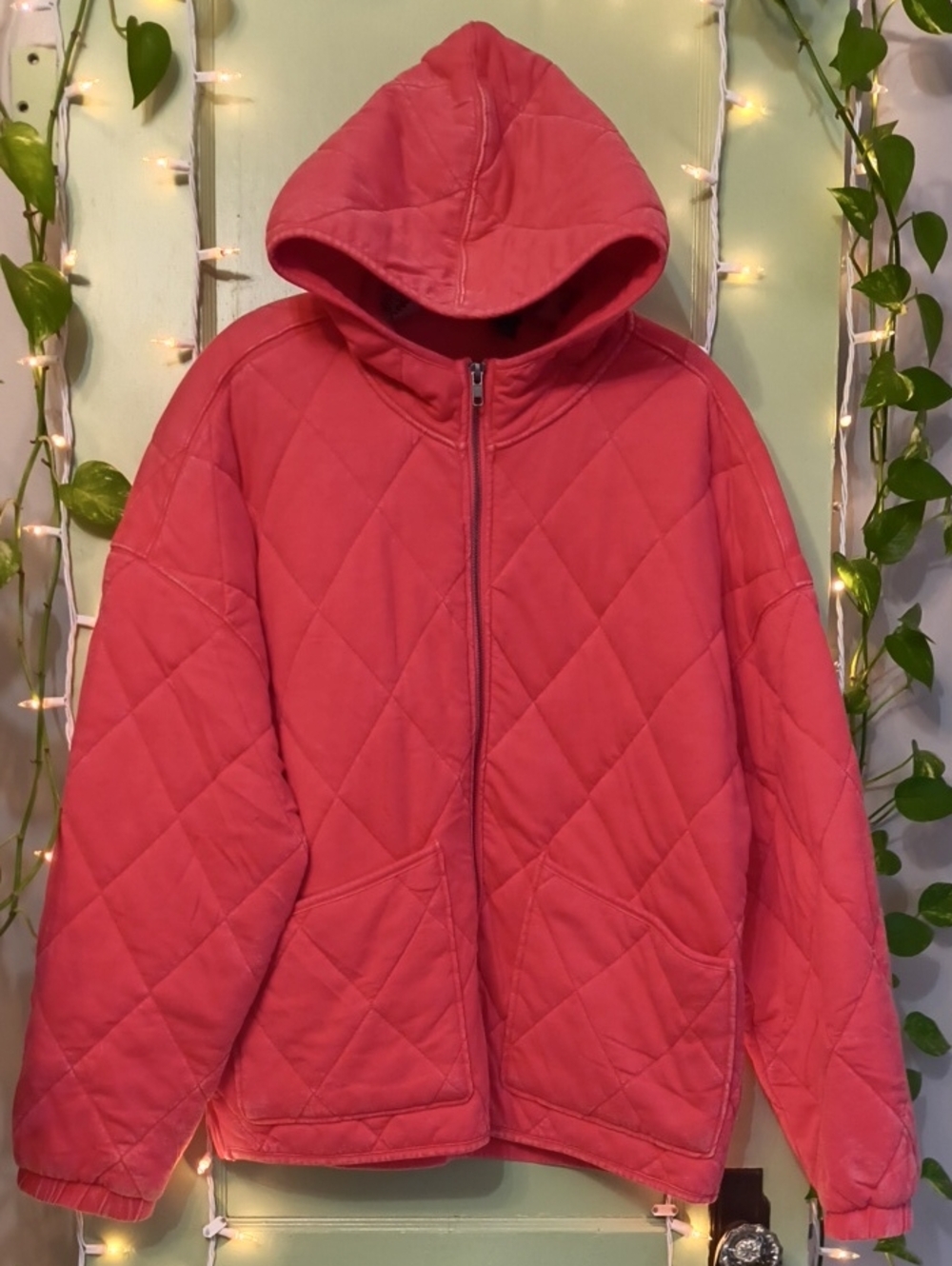 Women's Wild Fable Coral Faded Quilted Oversized Zip Up Jacket M